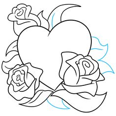 a heart with roses on it coloring page