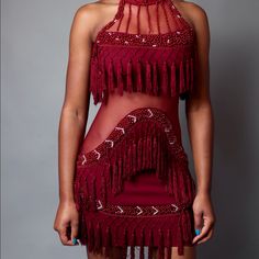 Stretchy And Very Flattering Beads Intact Burgandy/ Wine Red Bohemian Beaded Fringe Flapper Dress For Party, Bohemian Flapper Dress With Beaded Fringe For Party, Red Sequined Flapper Dress For Party, Festive Fitted Dresses With Tassels, Elegant Red Fringe Dresses, Elegant Red Dress With Fringe, Bohemian Red Sequin Dress, Elegant Red Sequined Flapper Dress, Elegant Red Flapper Dress With Sequins