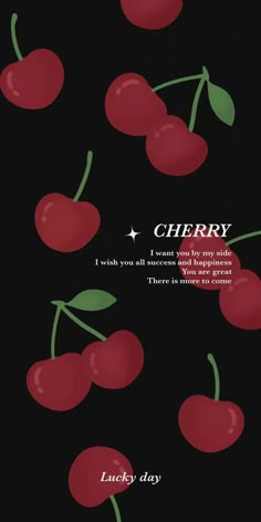 cherries on a black background with the words cherry