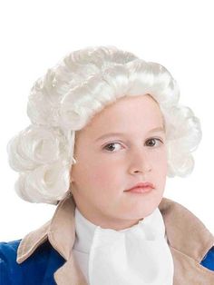 Boys White Colonial Economy Wig - costumesupercenter.com George Washington Wig, George Washington Costume, Colonial Wigs, Patriotic Costumes, Pilgrim Costume, White Wig, Kids Wigs, Barrel Curls, Party Expert