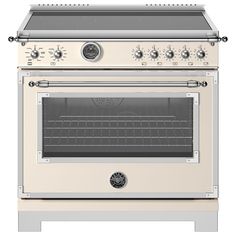 an oven with two burners on the front and one door open to show it's cooking area