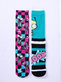 Who doesn't love Invader Zim? Celebrate your favorite space-traveling duo with this two-pair of officially licensed Zim and Gir Crew Socks. Add them to your wardrobe and show love for a true classic! Officially licensed Includes: 2 Pairs of socks Material: Polyester, spandex Care: Machine wash Imported Scene Socks, Cutesy Outfit, Hello Kitty Room Decor, Spencers Gifts, Hello Kitty Rooms, 2013 Swag Era, Scene Outfits, Diy Clothes Design, Invader Zim