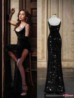 Qteee - Elegant Black Fish-Tail Wedding Evening Gown with Backless Design for Sophisticated Bridal Parties and Performances Wedding Evening Gown, Floral Print Sundress, Mermaid Evening Gown, Black Mermaid, Black Bridal, Bridal Parties, Pretty Prom Dresses, Backless Design, Wedding Receptions