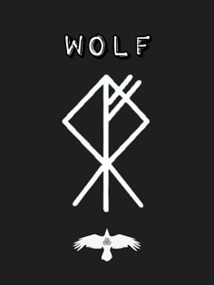 the wolf logo is shown on a black background with white letters and an image of a bird