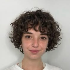 Stacked Haircuts For Curly Hair, Short Really Curly Hair, Curly Micro Bob, Curly Micro Bangs, Nonbinary Hair Curly, Nonbinary Hairstyles, Curly Bowl Cut, Short Curly Shag Haircut, Short Curly Shag With Bangs