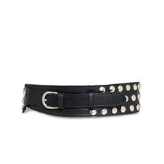 Wide black belt with silver studs for women handmade in our atelier. We decorated it with about a hundred round studs. The strap is made with high-quality black leather and the buckle and studs are metallic in a silver tone. This elegant, powerful, and feminine belt fits with a lot of different outfits and always enhances your look. Take note that you can wear it with the buckle at the front or the back. This is a handmade belt. For optimum conservation, requires some attention. Color and appear Wide Black Belt, Designer Black Belt With Palladium Hardware, Black Leather Belt With Rivets, Black Leather Belts With Rivets, Adjustable Black Belt With Studs, Adjustable Black Belts With Studs, Adjustable Black Belts With Rivets, Designer Adjustable Black Belt, Handmade Belt