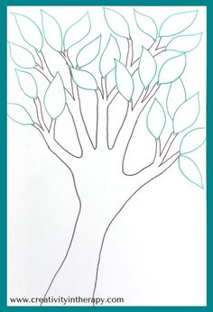 a drawing of a tree with green leaves on it and the words, how to draw a