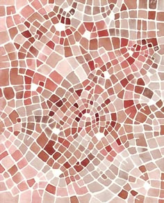 an abstract mosaic tile pattern in red and pink tones with white dots on the center