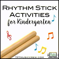 three wooden sticks with musical notes and the words, rhythm stick activities for kids