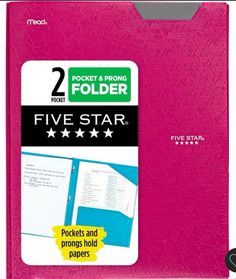 five star pocket folders, pink