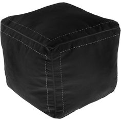 a black square ottoman with white stitching on it