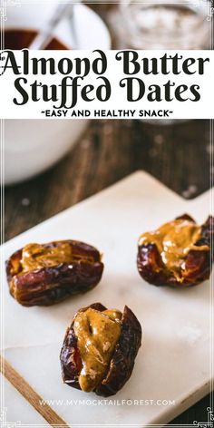 three stuffed dates sitting on top of a cutting board