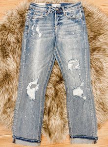 The Glamorous Distressed Boyfriend Jeans {Vervet} Distressed Boyfriend Jeans, Boyfriend Jeans, Mid Rise, Cuff, Paint