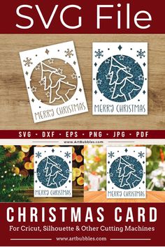 the svg file for christmas cards is shown in three different sizes and colors, including blue