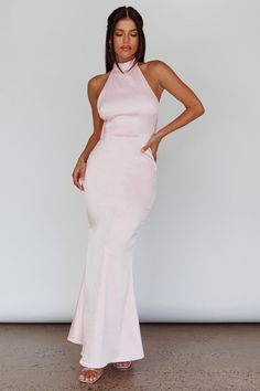 Shop the Fifth Avenue Bow Back Maxi Dress Baby Pink | Selfie Leslie Pink Selfie, Selfie Leslie, Veil Hairstyles, Pink Maxi, Bow Back, Iron Material, Large Bow, Dress Satin, Head Over Heels