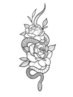 a snake wrapped around a rose tattoo design