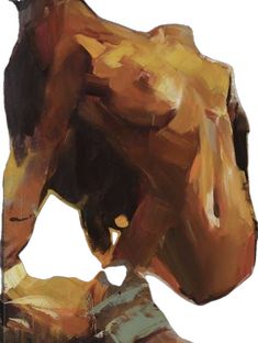 an abstract painting of a man with his head down