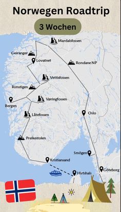 a map showing the route to norway and other places in which there is no traffic