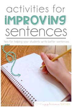 a person writing on a notebook with the title activities for imppoing sentences