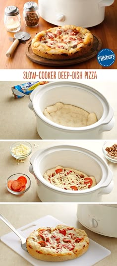 the instructions for how to make slow cooker deep dish pizza