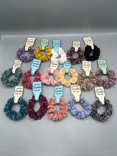 Hand crocheted velvet hair scrunchies made with super soft Bernat velvet yarn that is crocheted around a name brand elastic hair tie. 16 great colors to choose from. A single is $3.99 or buy a three pack for just $9.99. Just let me know what color or colors you would like using the associated numbers in the pictures and we will get your items shipped out to you quickly. Scrunchie Hair Tie, Bernat Velvet, Velvet Yarn, Velvet Scrunchie, Scrunchie Hair, Velvet Hair, Crochet Items, Elastic Hair Ties, Hair Scrunchies