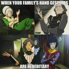 cartoon characters with caption that reads, when your family's hand gestures are here