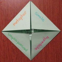 an origami piece with words written on it