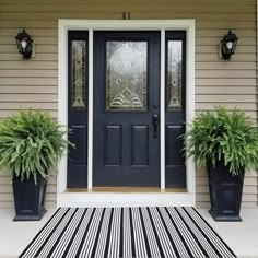 PRICES MAY VARY. Decorate your home with style with our black and white striped rug! Our front door mat is Super Popular on Pinterest, put it on your front porch with a WELCOME doormat on top. Very cute layering! Receive your guests with elegance! the latest and most trendy farmhouse decor!   This classical black and white rug are versatile for indoor or outdoor use. It can be used as a doormat, bathroom rug, porch mat, kitchen mat, apartment rug, area rug, and entry door rug. You name it!    Fe Layered Door Mats, Laundry Room Farmhouse, Front Porch Rug, Entryway Laundry Room, Entryway Laundry, Porch Front Door, Black Front Doors, Front Door Entryway