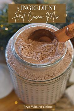 a glass jar filled with hot cocoa mix