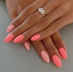 summer nail colours summer nail summer nail 2023 summer nail ideas colour palette short nail design summer nail inspiration summer cute summer nail design colour summer nail designs summer nail art summer nail inspo summer nail trends summer nails design summer nails acrylic summer nails 2023 gel summer nail looks Oval Nails Vacation, Oval Dipped Nails Ideas, Shades Of Coral Nails, Nail Coral Color, Coral Almond Acrylic Nails, Chic Summer Nails Classy, Coral Nails Almond Shape, Oval Coral Nails, Vacation Nails Coral