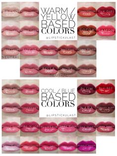 Warm and cool based LipSense colors All the current 36 LipSense colors arranged according to warm or cool tone. Wondering what tone your skin is? Blue veins on wrist tend to be cool tone, green veins on wrist tend to be warm tone. LipSense / SeneGence - for products or joining my team- Find me on FB- Pucker By Erin Clifton (distributor # 383564) or check out my website: www.senegence.com/Pucker Lips Tattoos, Winter Lip Color, Vampy Lips, Lip Sense, Lipsense Lip Colors, Lipsense Gloss, Winter Lips, Diy Dry Shampoo, Shampoo Recipe