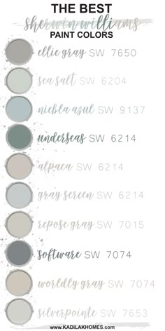 the best paint colors for your home in shades of gray, white and grey with text overlay