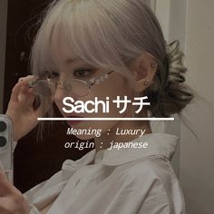 a woman taking a selfie in front of a mirror with the caption sachi = meaning luxury origin japanese