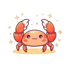 a cartoon crab sitting on top of a piece of paper with stars in the background