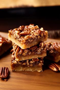 pecan bars stacked on top of each other