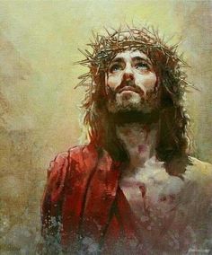 a painting of jesus with crown of thorns on his head