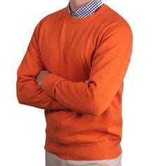 - 100% Cotton - Comfortable Fit - Contrasting Ribbing at Neck, Cuff, and Hem - Hand Wash Country Club, Burnt Orange, Crew Neck Sweater, Neck Sweater, Men Sweater, Comfort Fit, Cuff, Crew Neck, Orange