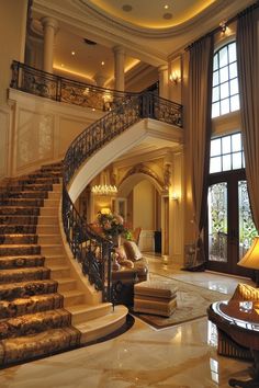 a large staircase in the middle of a living room