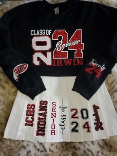 Graduation Outfit, Senior Outfit, Tennis Skirt and Sweatshirt, Jeans and Tshirt - Etsy Class Of 2025 Outfits, Cheer Senior Shirts, Casual Winter Sweatshirt For Cheerleading, Casual Sweatshirt For Cheerleading In Winter, Casual Fall Cheerleading Sweatshirt, School Spirit Sweatshirt For Cheerleading In Fall, Custom Senior Outfits 2025, Casual Cotton Sweatshirt For Cheerleading