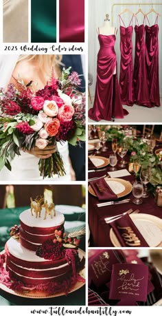 a collage of photos with different wedding colors and details on them, including red