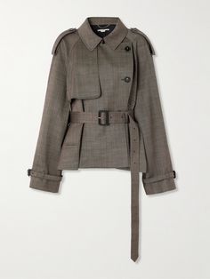 Stella McCartney's cropped trench coat is inspired by her parents Paul and Linda's shared wardrobe - a theme throughout the Summer '24 collection. It's tailored from checked, certified wool and has a double-breasted front with gun flaps, epaulettes and buckled cuffs. Use the extra-long belt to define your waist. Jacket Belt, Women's Trench Coat, Luxury Belted Collared Outerwear, Designer Brown Belted Outerwear, Luxury Brown Belted Outerwear, Trench Coat Haute Couture, Belted Wool Double-breasted Outerwear, Brown Double-breasted Belted Outerwear, Cropped Trench Coat