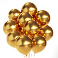 a bunch of gold balloons floating on top of each other in the shape of a ballon