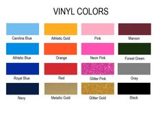 the color chart for vinyl colors