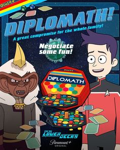 an advertisement for a game called diplomath, featuring two men in costumes