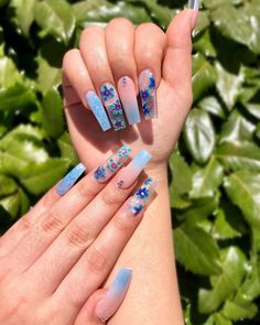 Ongles Bling Bling, Peach Nails, Blue Acrylic Nails, Diy Nail Designs, Coffin Nails Designs, Bling Nails, Pretty Acrylic Nails