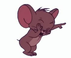 a cartoon mouse with its mouth open and hands in the air as if it were holding something