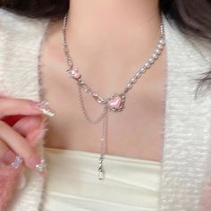 Material: Zinc Alloy Fashion Element: Love Heart/Heart Shape Style: Net red wind Cupid Halloween Costume, Cupid Halloween, Thorn Necklace, Fancy Necklaces, Venus In Pisces, Lover Outfit, Hot Accessories, Pink Heart Necklace, Red Wind