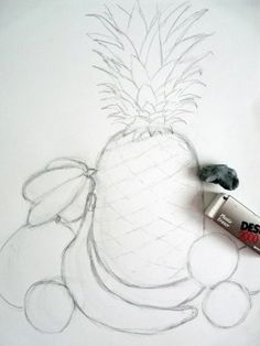 a pencil drawing of a pineapple on a piece of white paper with a marker