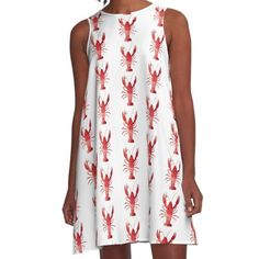 Loose-fit, mid-length sleeveless dress with silky handfeel. Printed on both sides. Machine washable. Size range XS-2XL. Watercolor Red Lobster Red Color Schemes, Watercolor Red, Red Lobster, Woven Dress, Dress For Sale, Both Sides, Dress Fabric, Mid Length, Red Color