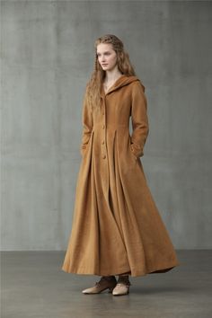 Retro Hooded Wool Coat Maxi Camel Coat Wool Coat Vintage - Etsy Light Yellow Dresses, Camel Coat Outfit, Fit And Flare Coat, Long Winter Coats Women, Green Wool Coat, Fur Coat Fashion, Hooded Wool Coat, Vestidos Retro, Wool Coat Women